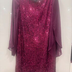 Connected Apparel 10P Purple Sequin Dress W/ Sheer Long Sleeves Polyester Evenin